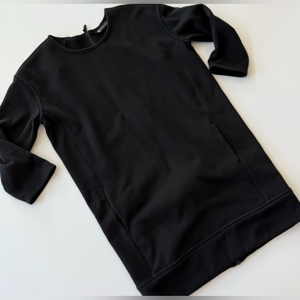 Athleta Women’s S Cozy Karma Back Zip Sweatshirt Dress 3/4 Sleeve Black Pockets